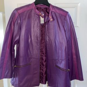 Purple Leather Mid-length Jacket